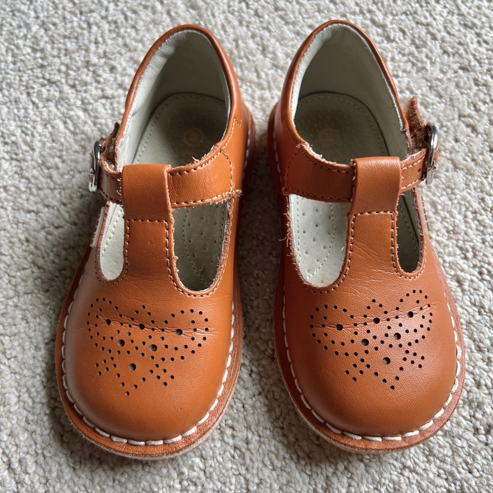 L'Amour Cognac T-Strap Kids Dress Shoes
